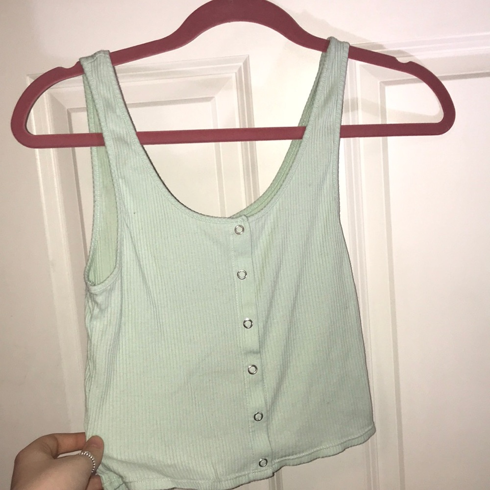 Mint green button up tank top